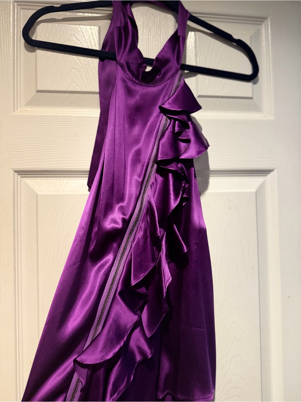 bebe Girls Purple Satin Halter Dress with Ruffle Trim